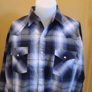 PLAINS BIG MAN 2XL Western Men's Plaid Button-Up Shirt (Blk and gray)